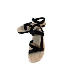 NIB Everlane The Renew Teddy Sport Black Straps White Sherpa Sandals Size 9